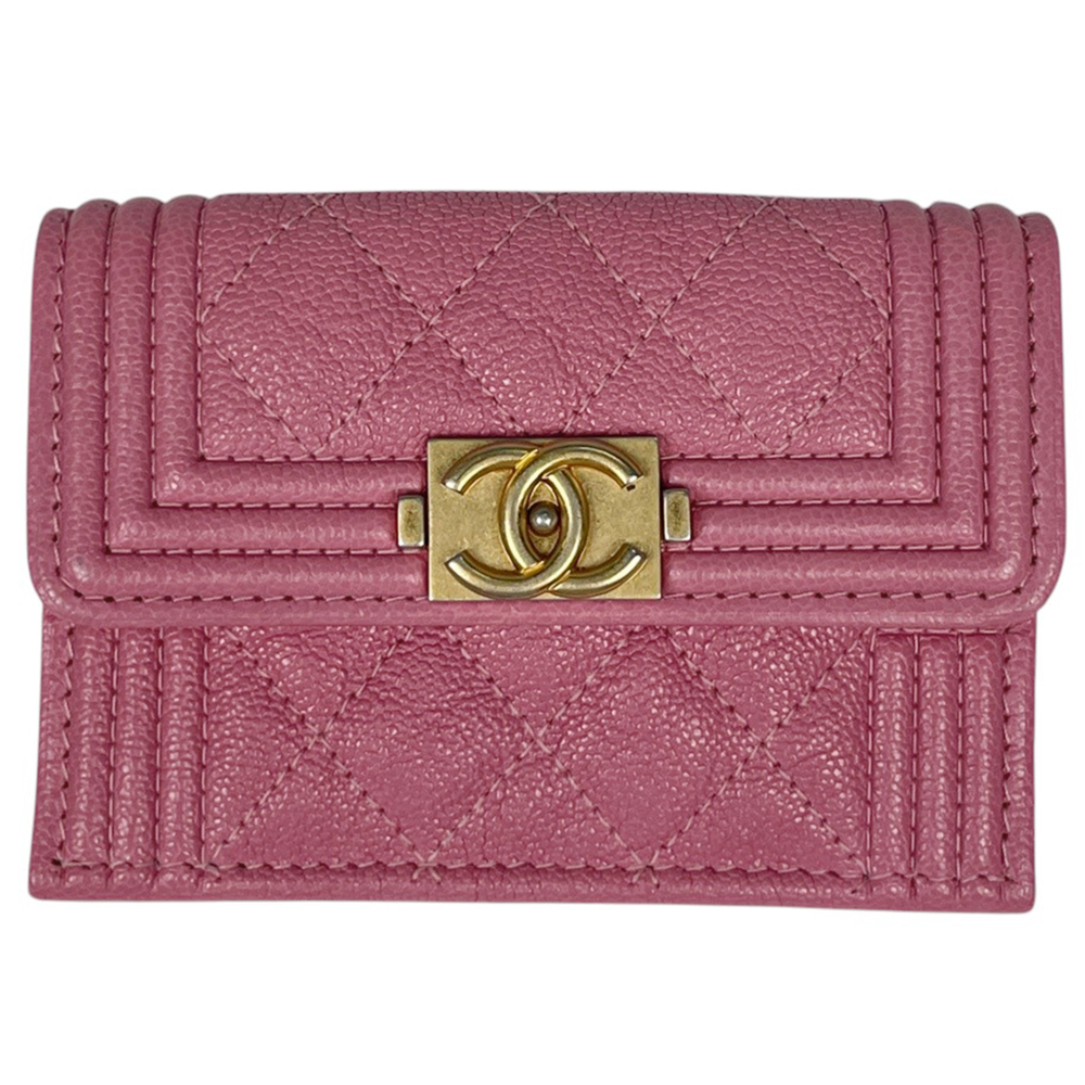 CHANEL Pink Caviar Leather Logo Wallet